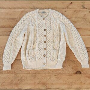 Blarney Woollen Mills Aran Fisherman Cable Knit Wool Cardigan Sweater Ireland